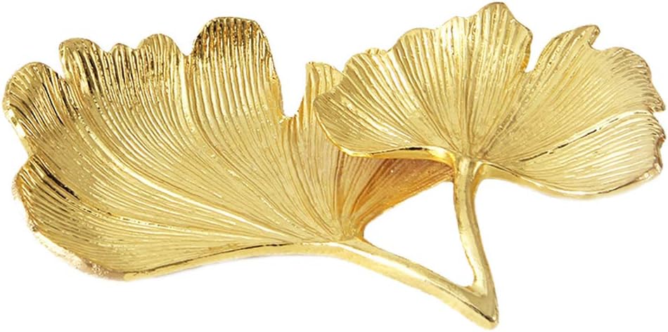 2 Tier Small Gold Jewelry Tray Ginkgo Biloba Leaf Decorative Galvanized Metal Display Tray Desk Table Makeup Organizer Hot Tub Storage Tray for Ring Necklace Container (Gold Ginkgo)