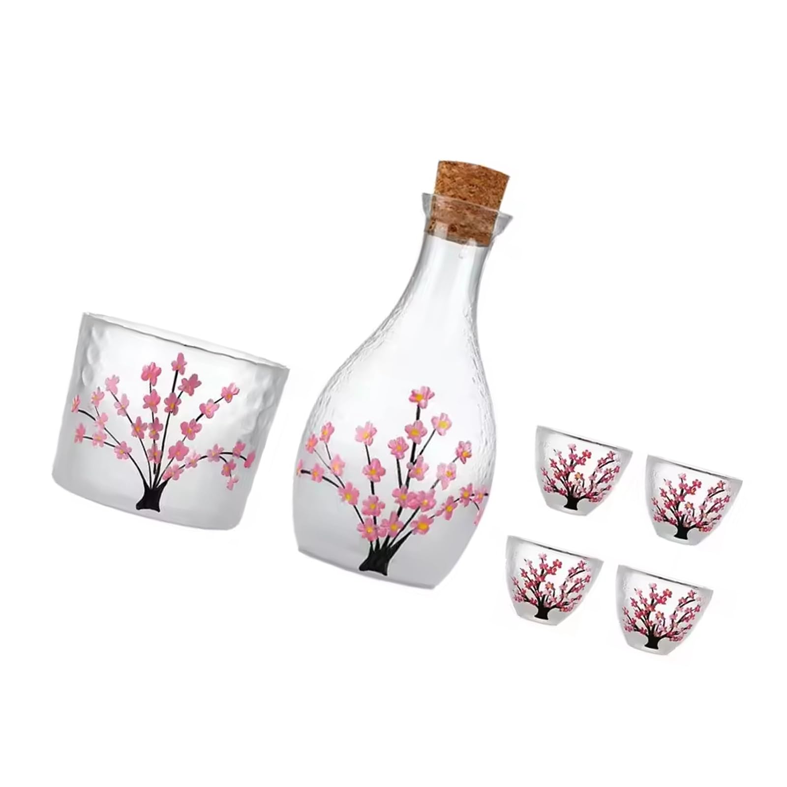 XuQiZZpp Elegant Japanese Sake Set 200ml Thickened Glass Pots Bottle And 4 Cups With 1 Tanks Ideal For Warming Liquor