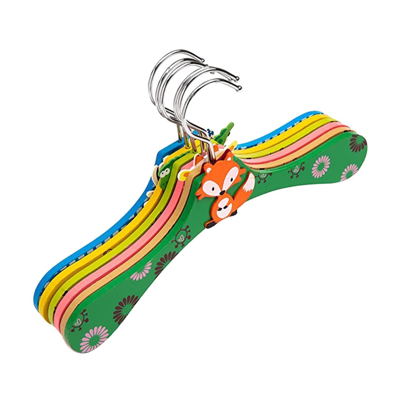 Ciieeo 6pcs Wooden Children's Clothes Rack Fun Cartoon Hangers Home Shop Laundry School Use Random