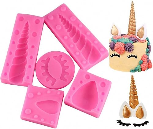 Juego de moldes de decoración de pastel de unicornio de tamaño pequeño, molde de silicona 3D para pasta de goma de mascar de fondant, arcilla de