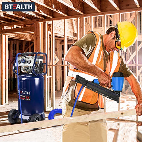 Image of STEALTH 20 Gallon Air Compressor, Ultra Quiet, Oil-Free and Long Life Cycle,1.8 Hp Large Air Compressor with Rubber Wheels (Blue, SAQ-12018)