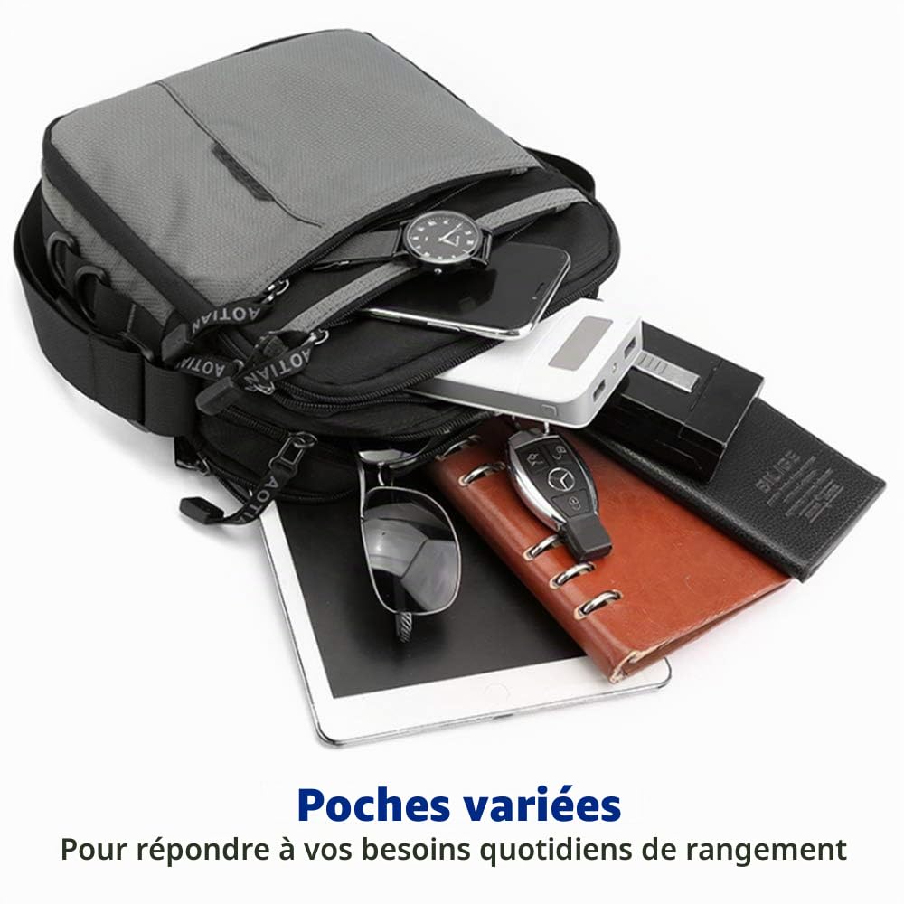 SPAHER Sacoche Homme Sac a Main Homme Sacs D'épaule Sac Bandouliere Hommes en Nylon Sacoche Besace Messenger Bag Sac d'affaires Crossbody Sac de Voyage Travail et Scolaire