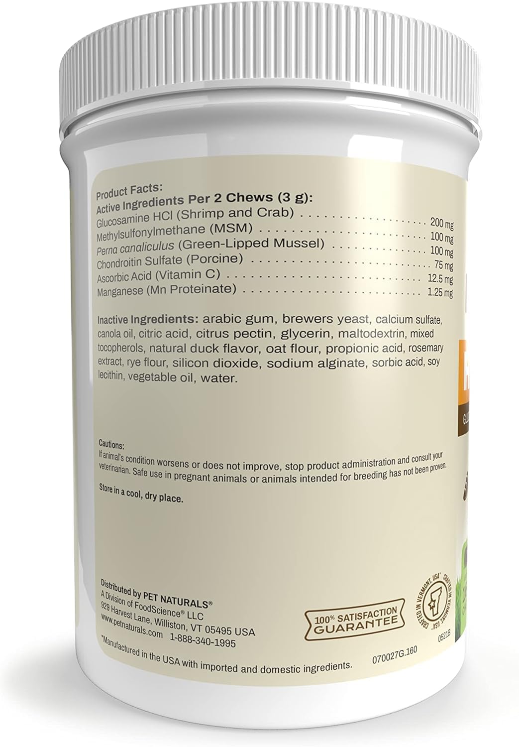 Pet Naturals Suplement bioder i stawów z glukozaminą, chondroityną i MSM dla psów i kotów, smak kaczki, 160 gryzaków