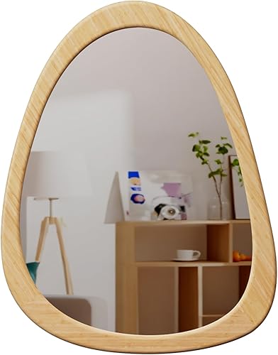 Miniatura 14 de Espejo de pared irregular de 34" x 20", espejo con marco de madera negra, espejo de pared asimétrico para sala de estar, dormitorio, baño, entrada,