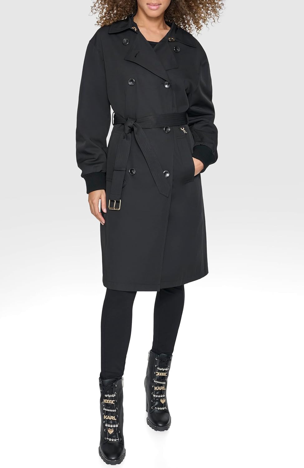 KARL LAGERFELD Women's Long Belted Trench With Bomber Sleeves - Image 6