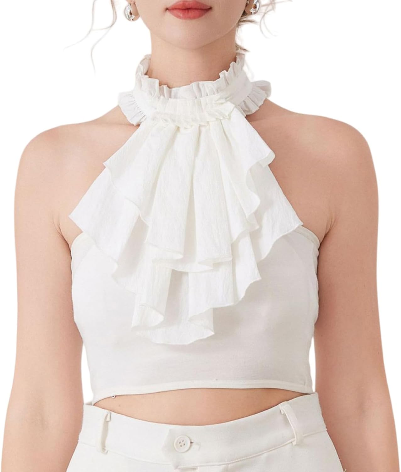 Vintage Double-layer Ruffled Jabot Collar for Men Women, White