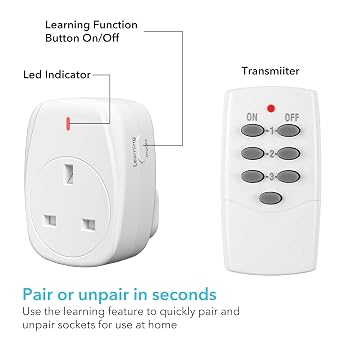 HBN Wireless Remote Control Plug Sockets, 13A/3120W Remotely Control Socket for Christmas Light,Wireless Remotes Light Switch with 30m/100ft Operating Range,3 Pack Sockets and 1 Remote