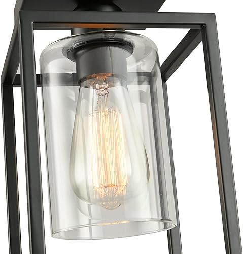 Miniatura 3 de Paquete de 2 lámparas de techo semiempotradas, marco de metal negro con pantalla de vidrio transparente, lámpara de granja para cocina, isla,