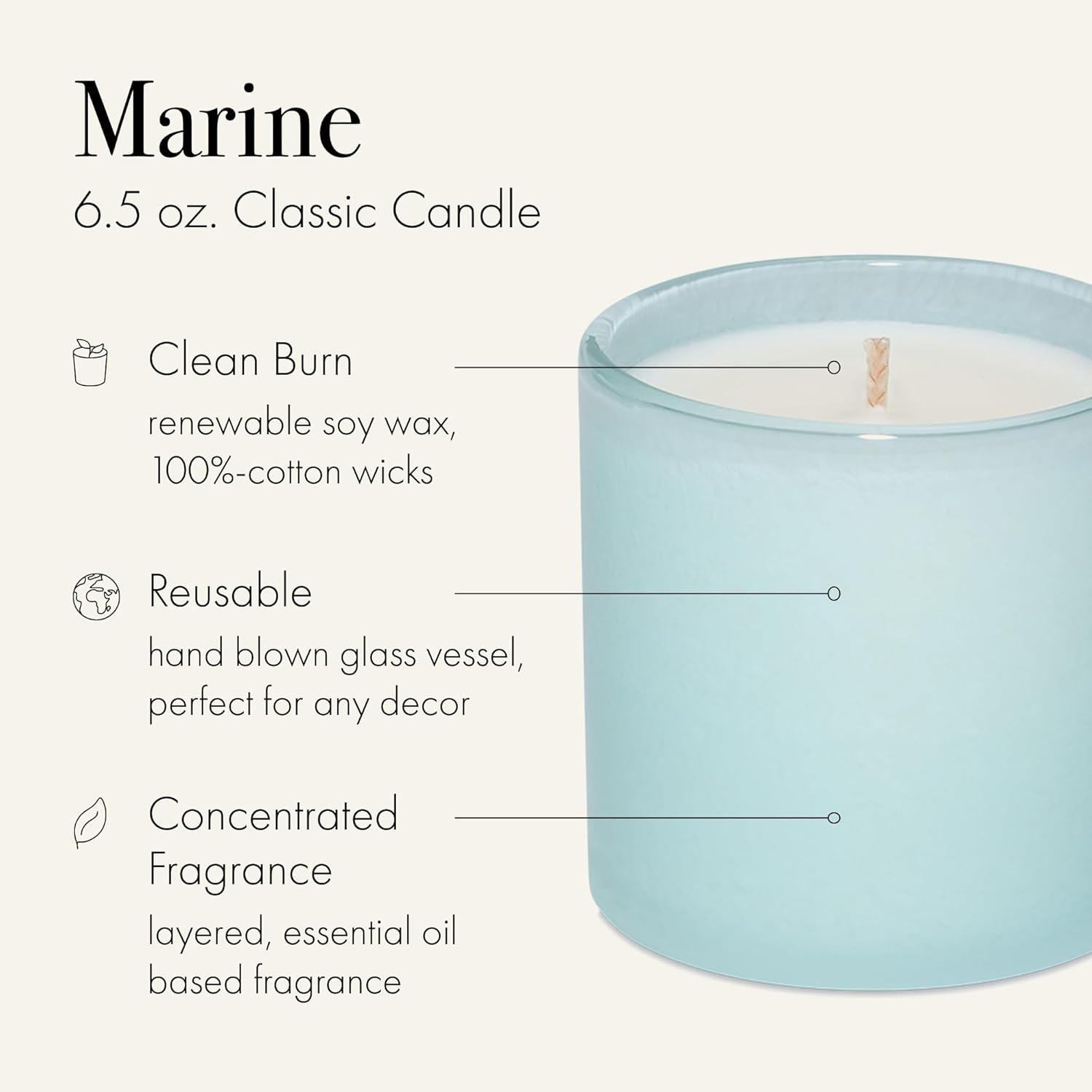 LAFCO New York Classic Candle, Marine - 6.5 oz - 50-Hour Burn Time - Reusable, Hand Blown Glass Vessel - Made in The USA - Image 2
