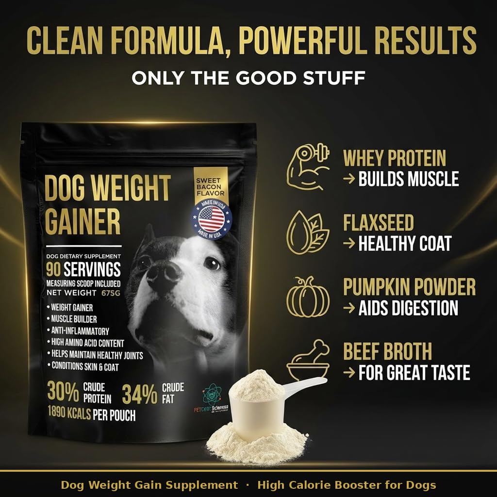 Dog Weight Gainer 90 Servings - High Calorie Supplement for Dogs - Weight Gain Supplements for Dogs - Dog Protein Powder & Muscle Builder - (1.5 lbs) Made in USA. — Amazon image 3