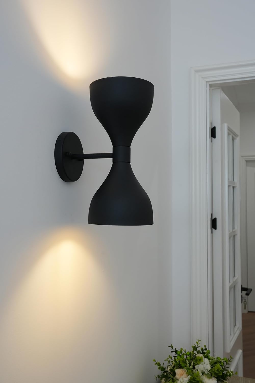 Yosoan 2-Light Indoor Vanity Wall Sconce, Double-Head Black Matte Metal Funnel Shade Hardwired Vintage Industrial Wall Mount Lamp Fixture for Reading Bedside Bedroom Hallway Bunk Light