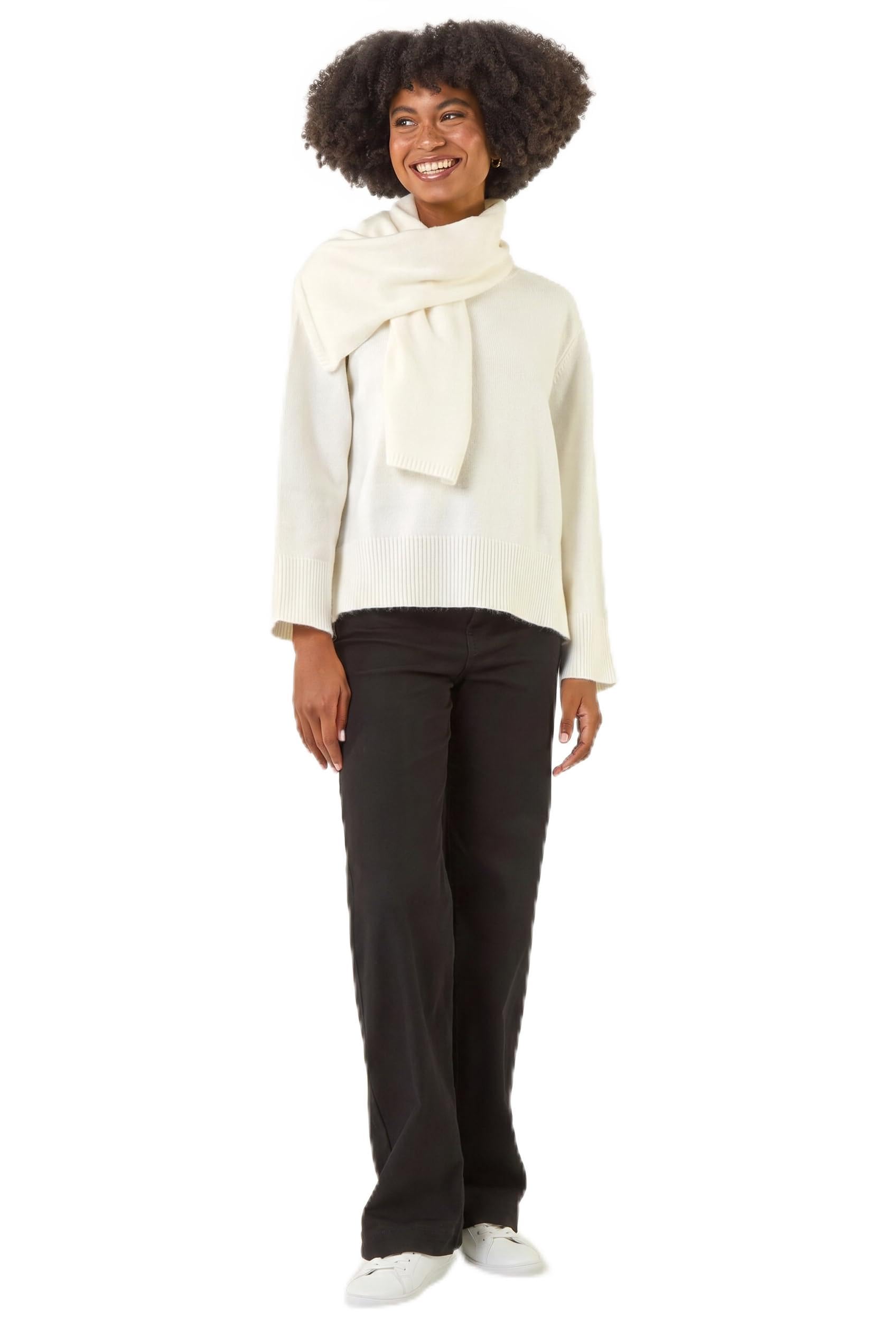 Roman Originals Women's Ivory Wrap Neck Knit Jumper For Uk - Everyday Autumn Winter Comfy Soft Evening Vacation Work Party Night Out - Size 12