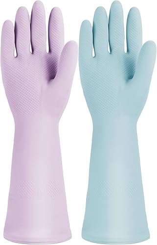 2 pares de guantes de limpieza de goma reutilizables, guantes de látex impermeables y duraderos para limpieza de cocina, baño y hogar, flexibles y