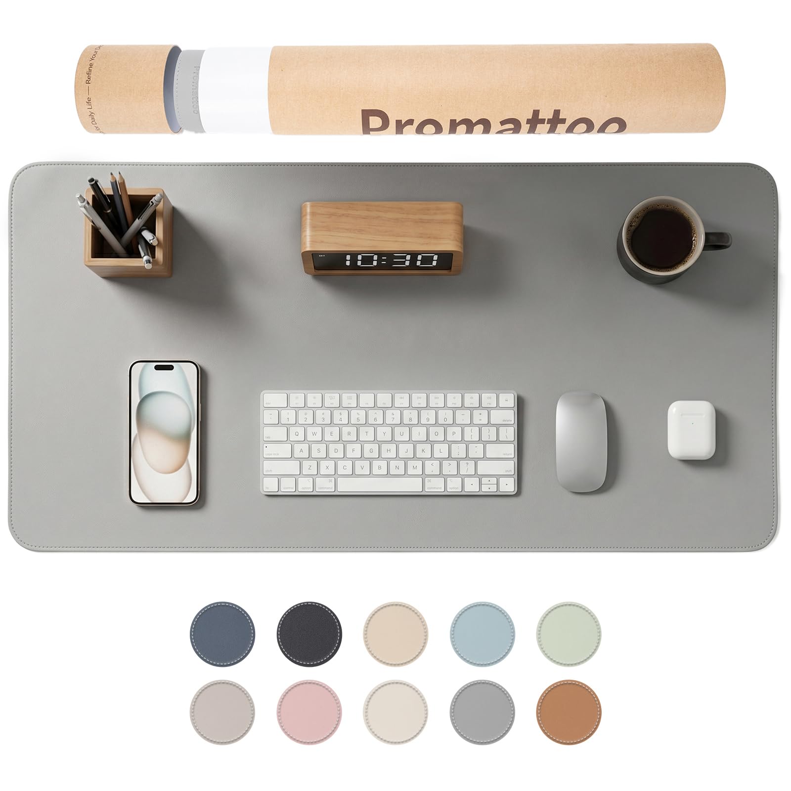 PROMATTOO Large Non-Slip Desk Mat, Waterproof Vegan Leather Desk Pad & Mouse Mat, Extended Desk Protector for Laptop, Office & Home, Smooth Writing Surface with Premium Tube Packaging (60 x 35 cm) — image 1