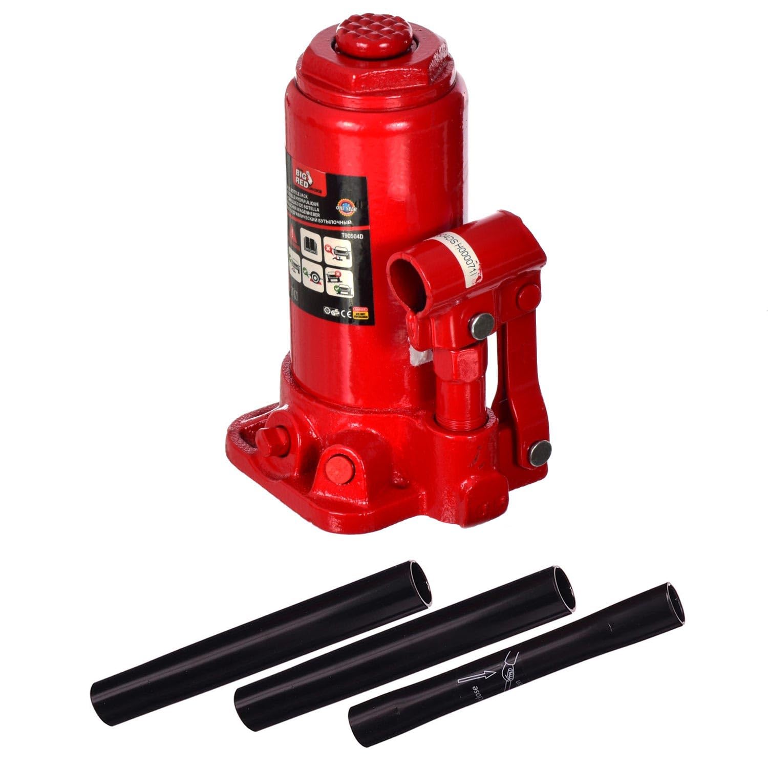 Cric Hydraulique Bouteille 20 Tonnes - Avec Manomètre - Pour Voiture, Camion, Bateau - Acier, Température -30°C à 60°C