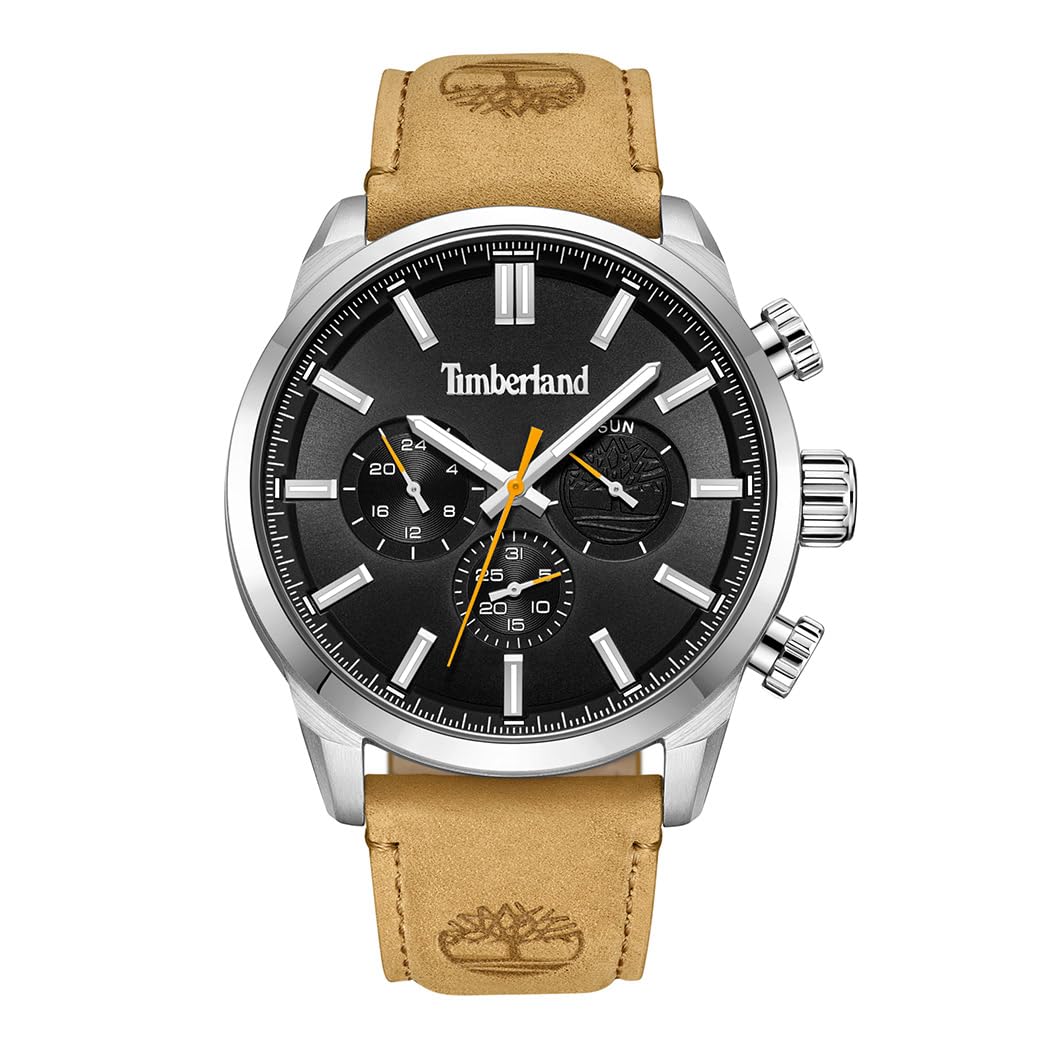TIMBERLAND HENNIKER II Men's Watch in Beige with Leather Strap, Water Resistance: 5 Bar, Case Diameter: 46 mm, TDWGF0028701, Silver, Strap.