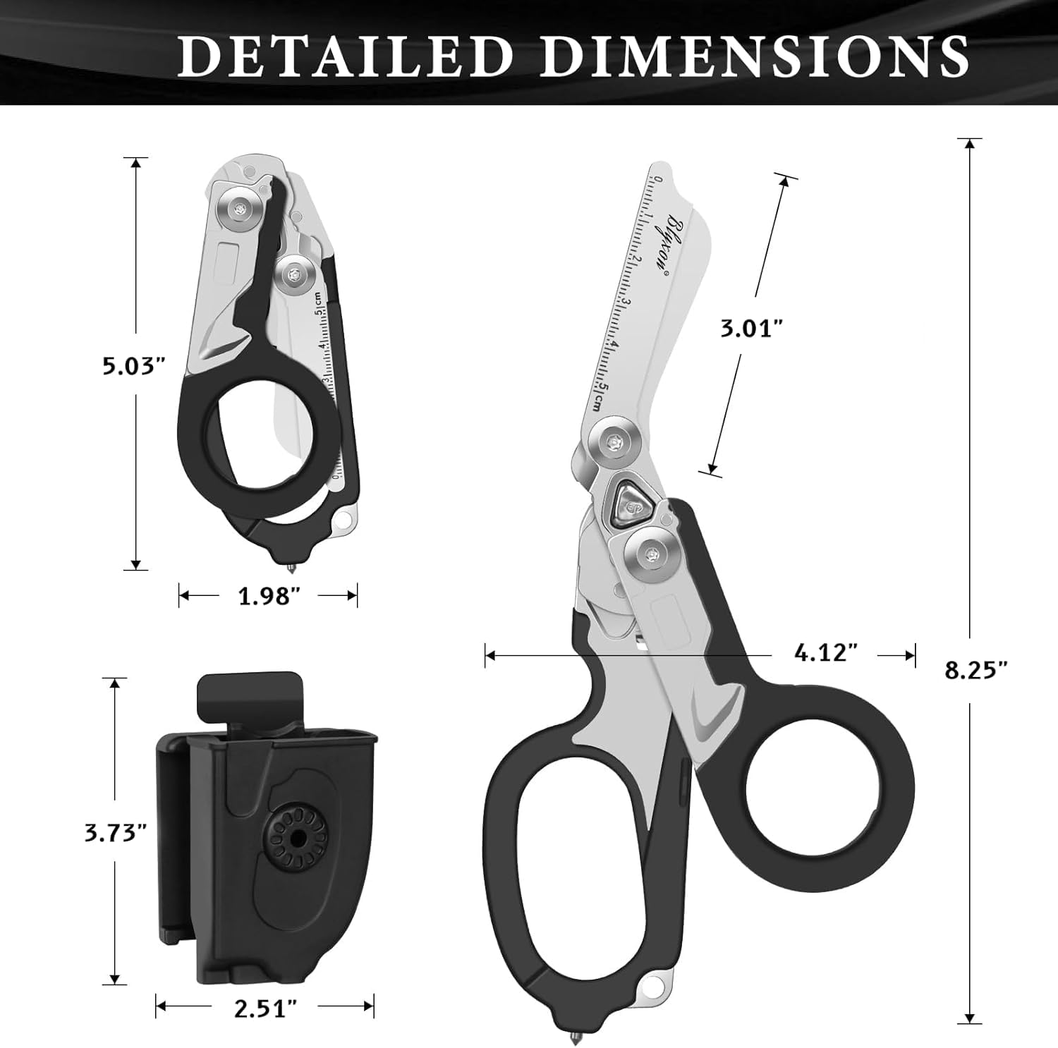 Foldable 6-in-1 Heavy Duty Emergency/Trauma Shears with Utility Holster, Multi-Function Key and Adjustable Wrench - Image 2