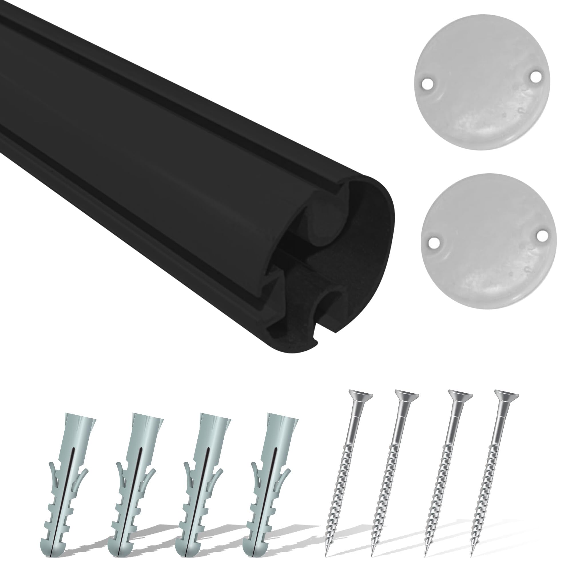 Aluminium-Endprofil für Fallarm-Markise mit 42 mm Durchmesser. In verschiedenen Farben anpassbar. Ersatzteile für Markisen, Markisenstange für den Außenbereich (1 Meter, Schwarz) Garten