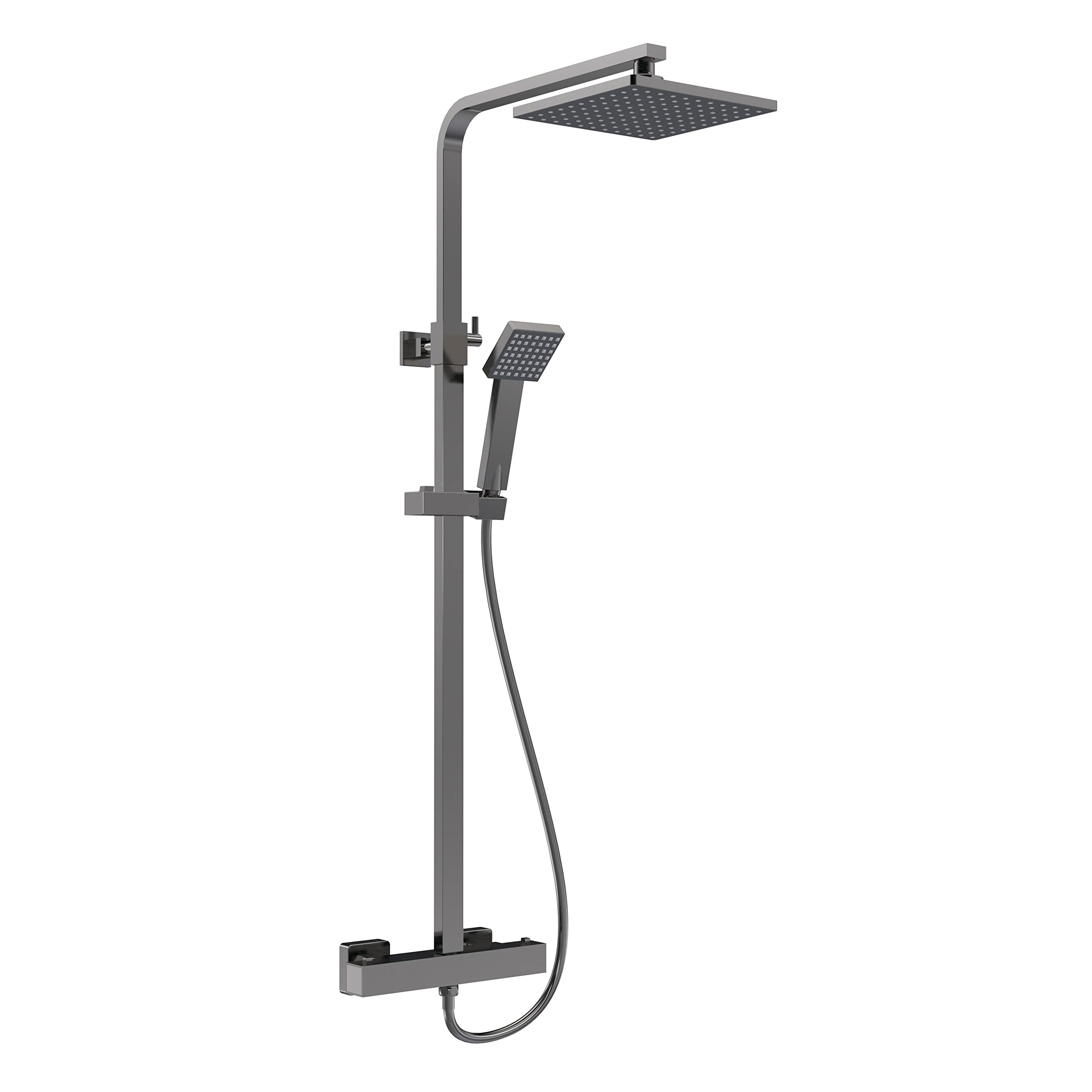 Nuie Brushed Pewter Square Thermostatic Bar Valve And Shower Kit