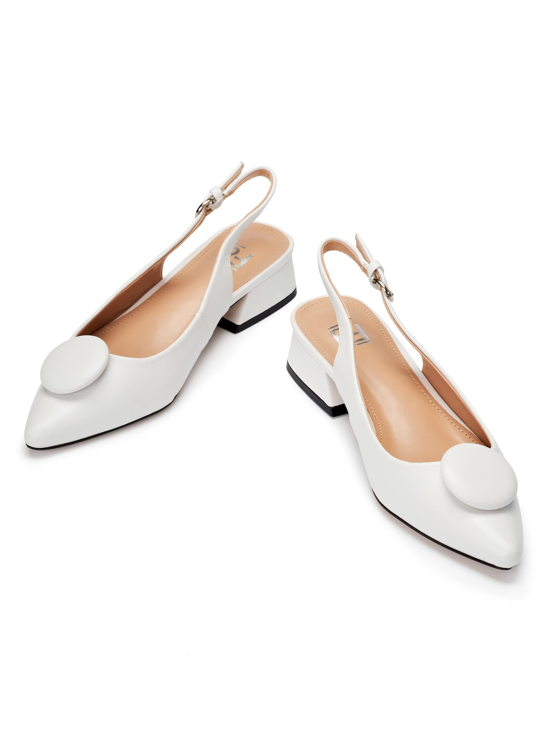 Scarpe con Tacco, Décolleté Donna, 4 cm Tacco Largo, Slingback, Nero/Bianco/Blu/Bordeaux/Nero/Gialla/Tortora/Beige, Similpelle, Ecopelle Scamosciata, Cinturino sul Retro, ML682-0716