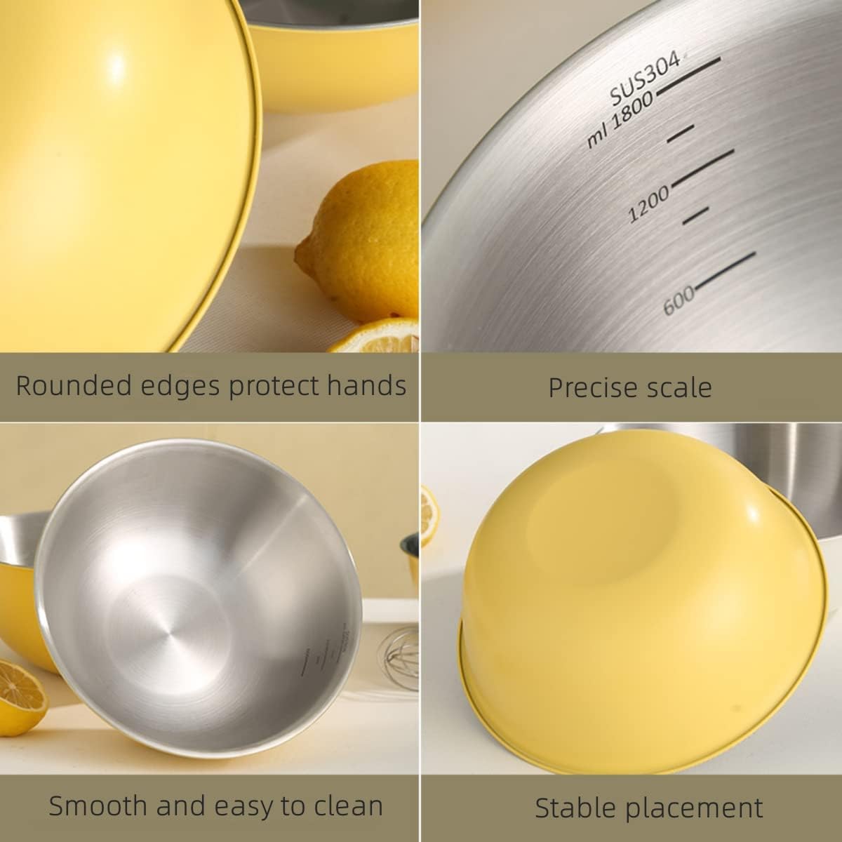 Stainless Steel Large Mixing Bowl Baking and Colander Set Nesting Mental Utensils Bowl with Mesh Strainer Basket for Kitchen Cooking - 2.6qt/2qt/1.3qt