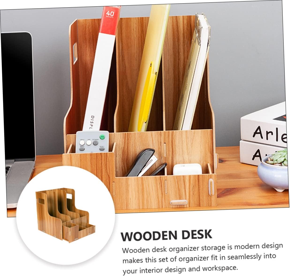 BESPORTBLE Wooden File Storage Organizer Multi Desktop Rack for Office Supplies Cherry Design Versatile Compartments for Pens Notebooks and Files Easy to Clean and Maintain