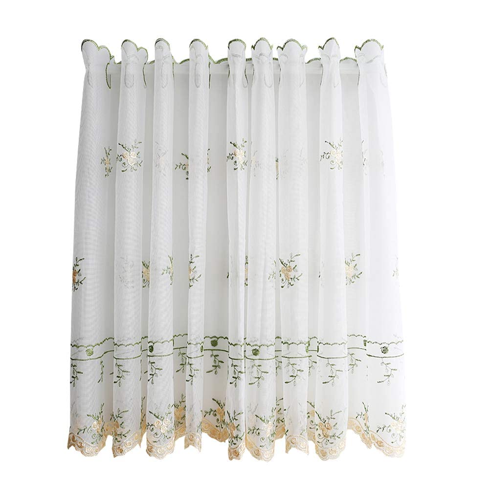Cortina de cocina con encaje floral romántico, cenefa blanca para ventanas de café