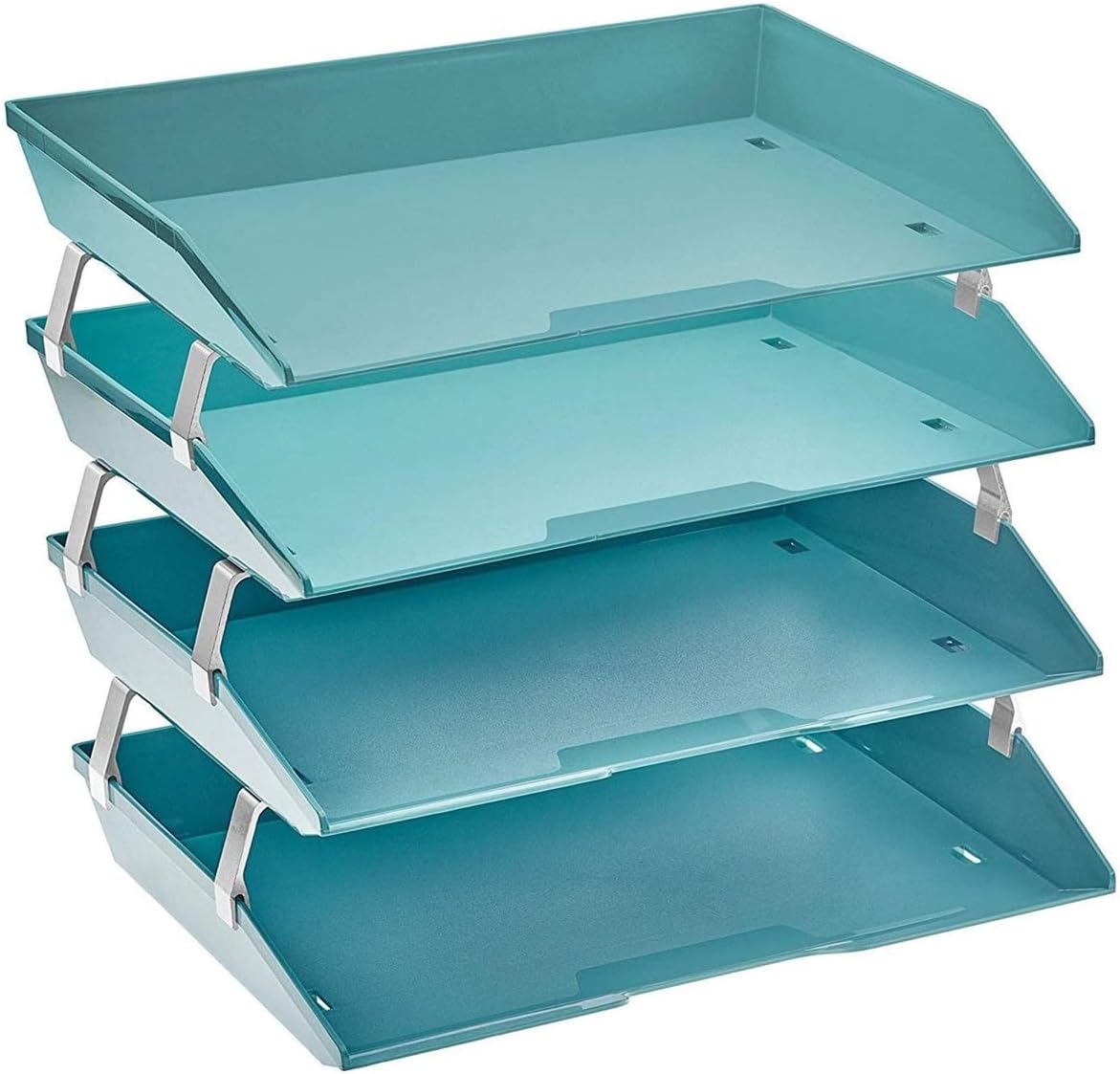 Acrimet 4 Tier Paper Letter Tray Side Load Letter Size, Office Desk File Document Organizer Plastic (Solid Green)