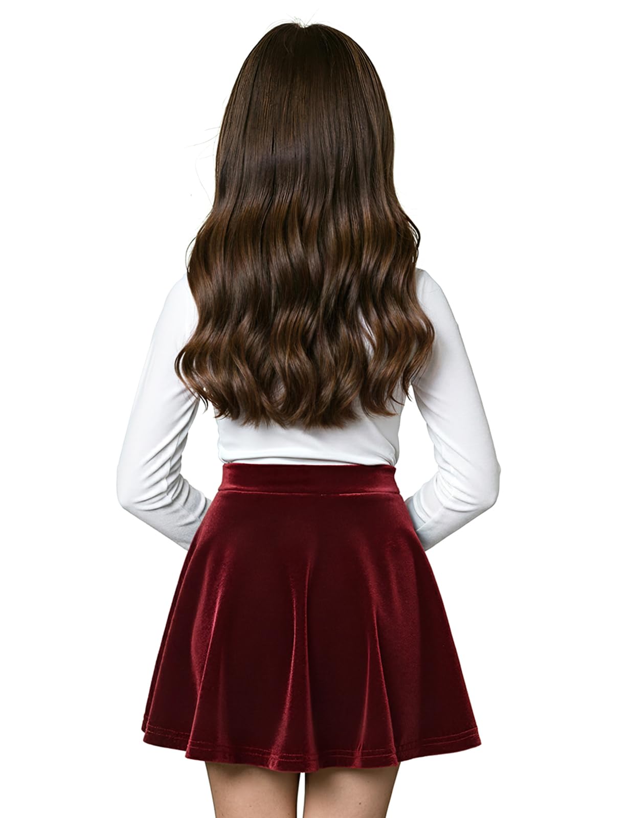 Spring&Gege Samt Skater Rock für Mädchen, Basic Solid Stretch Rock Knielang Schuluniform Minirock Mädchen Kleider Winter Outwear