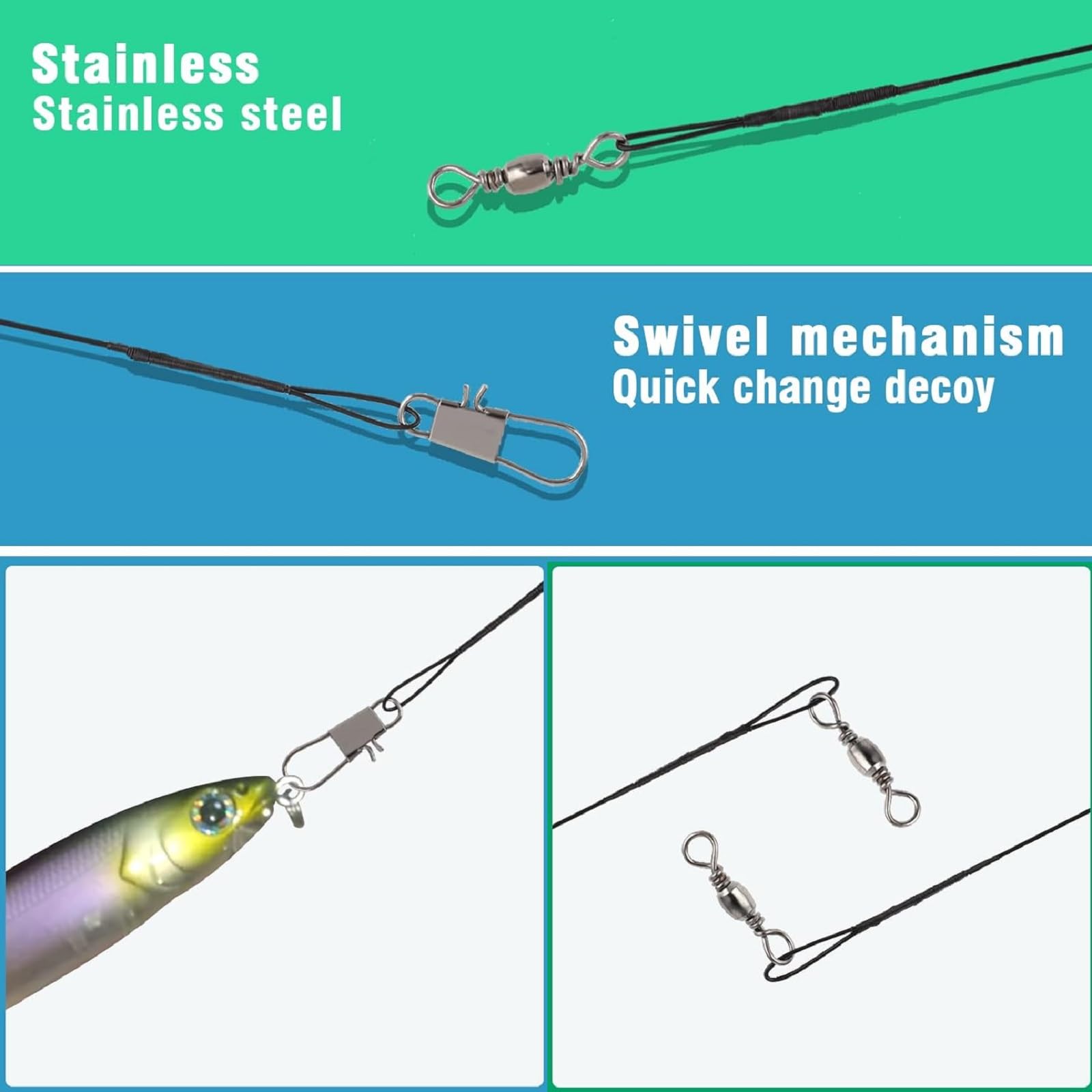 Leader Filo Acciaio Pesca 40Pz Lenze Inox Anti-Morso 15-30cm