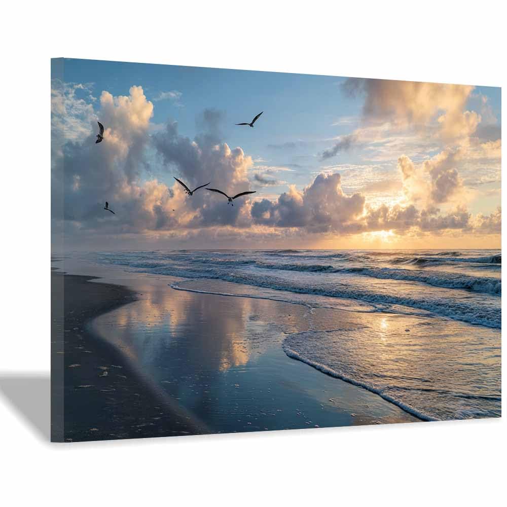 DMZPKZB Modern Landscape Picture Beaches es Seagullss Sunset Viewss Canvas Wall Art,Minimalism Scenery Painting,for Dining,Bathroom, Living Room, Bedroom,Corridor(Multicolor)-50x70cm Framed