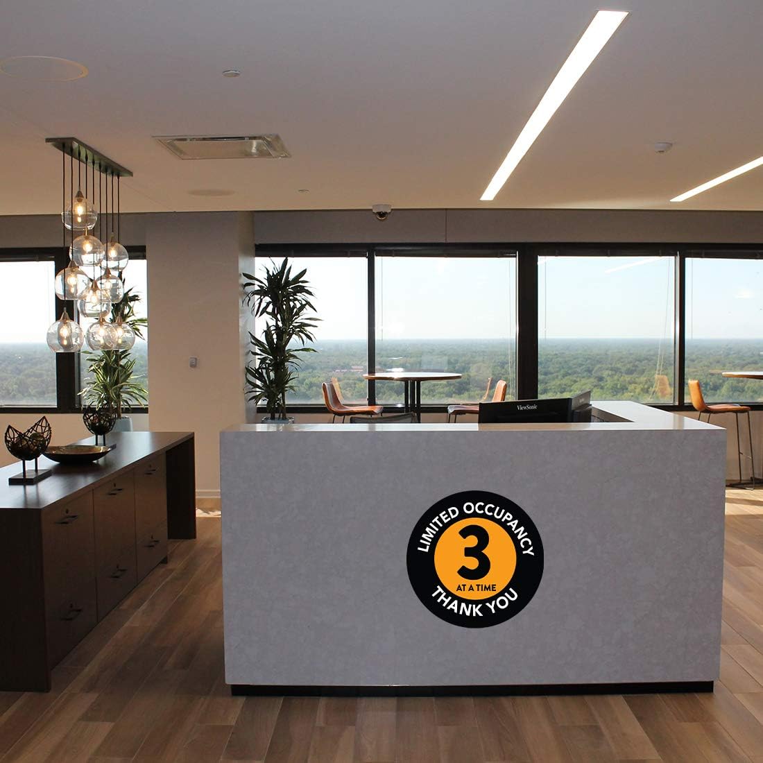 Andaz Press Building Bathroom Office Social Distancing Maximum Occupancy Limited Occupancy 3 at A Time Business Signs, 50 Labels, 10-Pack 8" Round Labels + 40-Pack 2" Circle Vinyl Sticker Decal