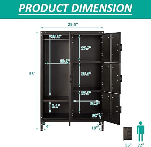 Miniatura 3 de SISESOL Armario de almacenamiento de metal, casilleros vintage, armarios de armario retro con bloqueo para empleados, armario de 4 puertas con barra