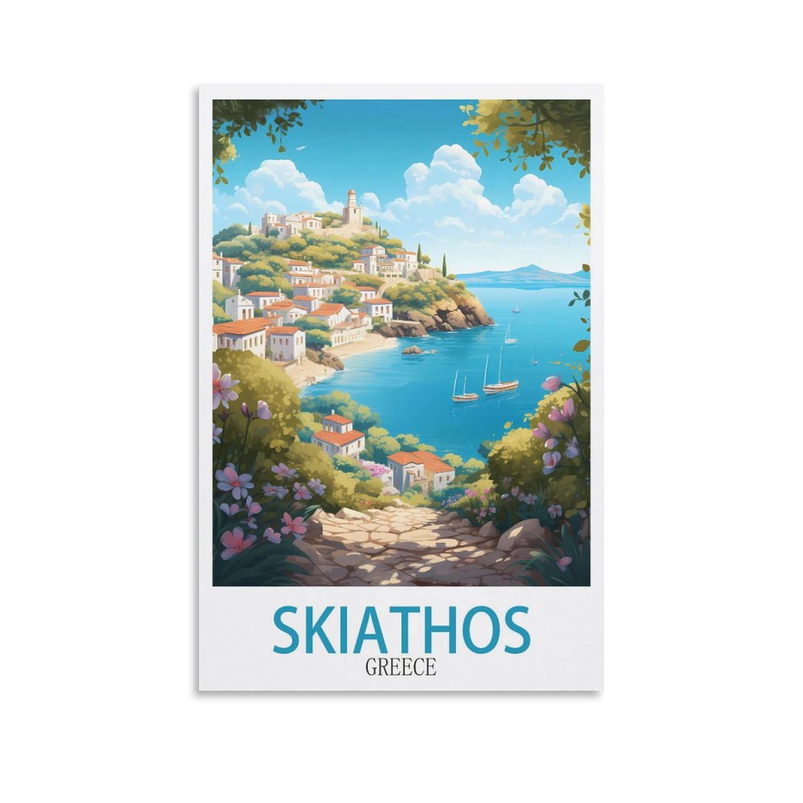 ZBBGGOZ Skiathos Greece Vintage Travel Poster 16x24inch(40x60cm) Canvas Wall Posters And Art Picture Print Modern Family Bedroom Decor