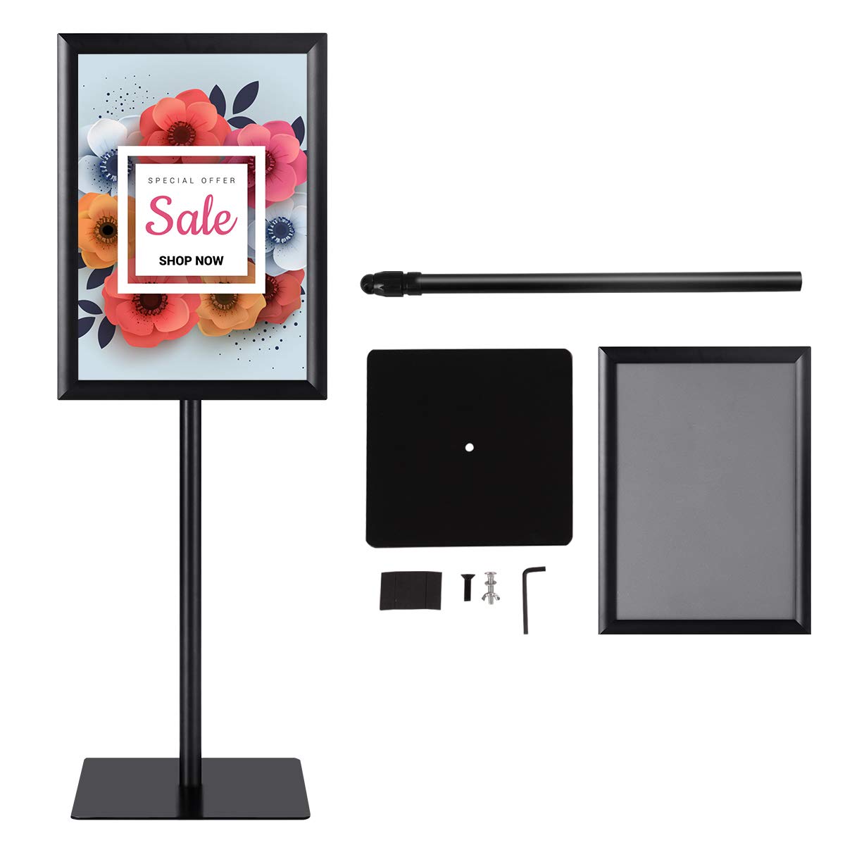 COSTWAY Espositore da Pavimento per Poster A3 Girevole 360° Regolabile in Altezza Nero