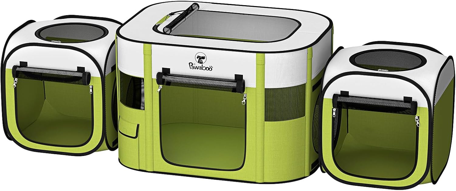 Pawaboo 3-in-1 Pet Playpen for Dog Cat, Portable Puppy Playpen with 600D Oxford, Divisible Pet Tent for Indoor and Outdoor Travel Use of Kitten and Puppy, Foldable Dog Enclosure