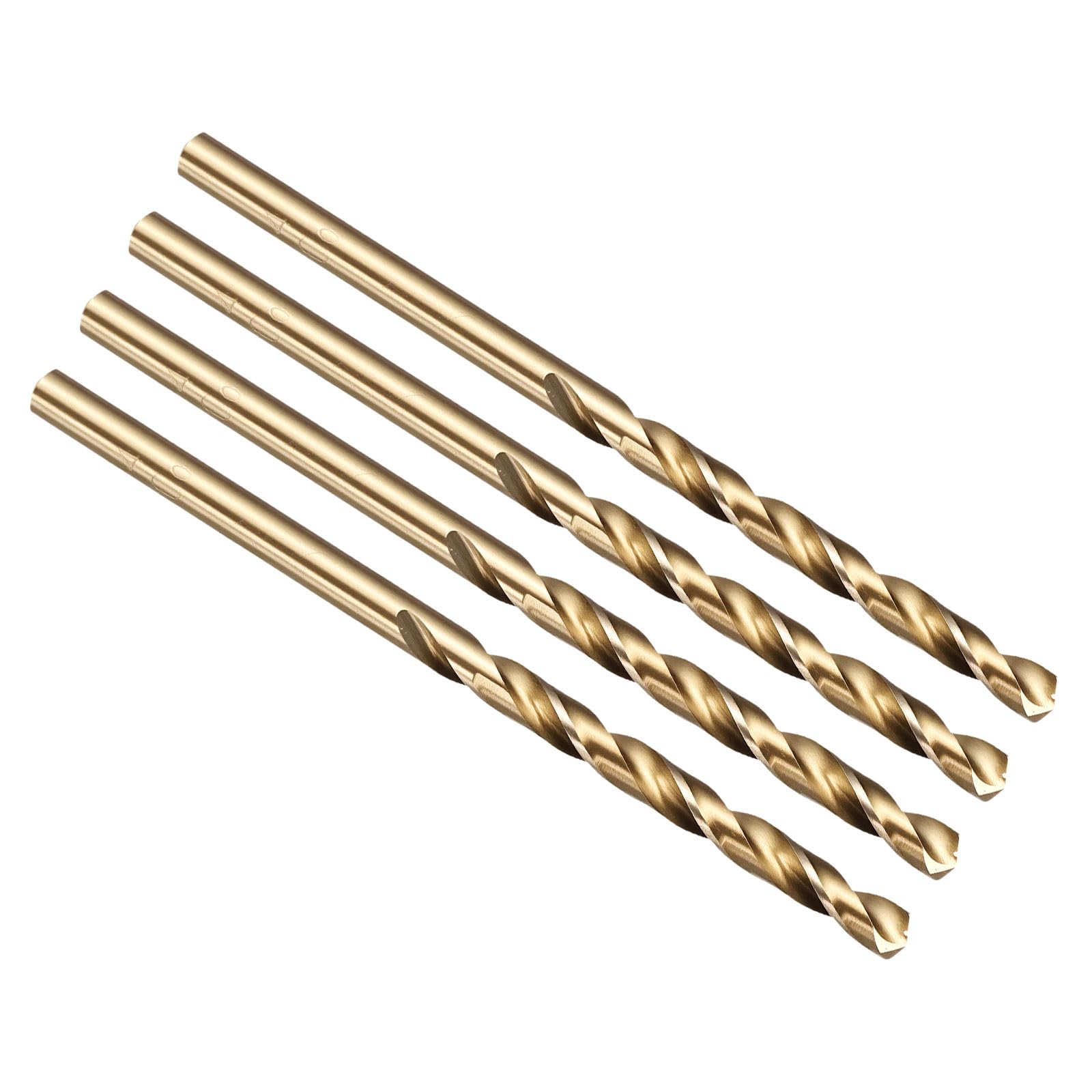 PATIKIL 9/64" Drill Bit, M42 8% Cobalt High-Speed Steel Jobber Straight Shank 135ยฐ Gold Finish for Hard Metal High-temperature Titanium Alloy - 4 Pack