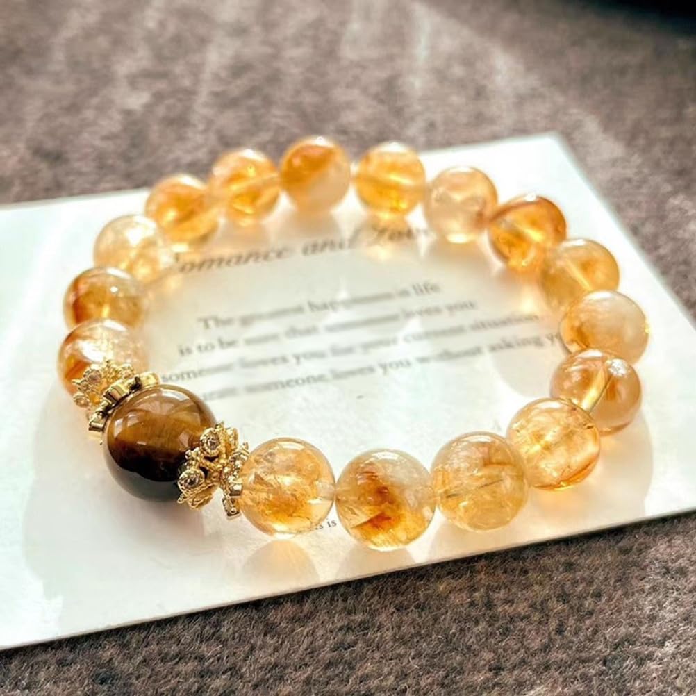 Citrin-Perlenarmband mit Tigerauge, natürlicher gelber Turmkristall für Damen und Herren, Stretch-Armbänder aus Edelsteinen für Reichtum und Glück, Schmuckgeschenk zum Geburtstag,10mm