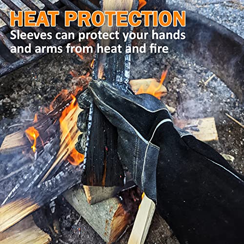 16-inch-Heat-Resistant-Wood-fire-GlovesMitts-for-GrillOvenFireplaceBBQSmokerMigWeldingForge-Grey-Black