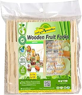 nalAmudhu Disposable Wooden Fruit Forks | Birchwood Cutlery | Eco-Friendly Flatware | Compostable, Biodegradable 130 Forks (90MM-Fruit-Forks 65 Pcs X 2 Packs)