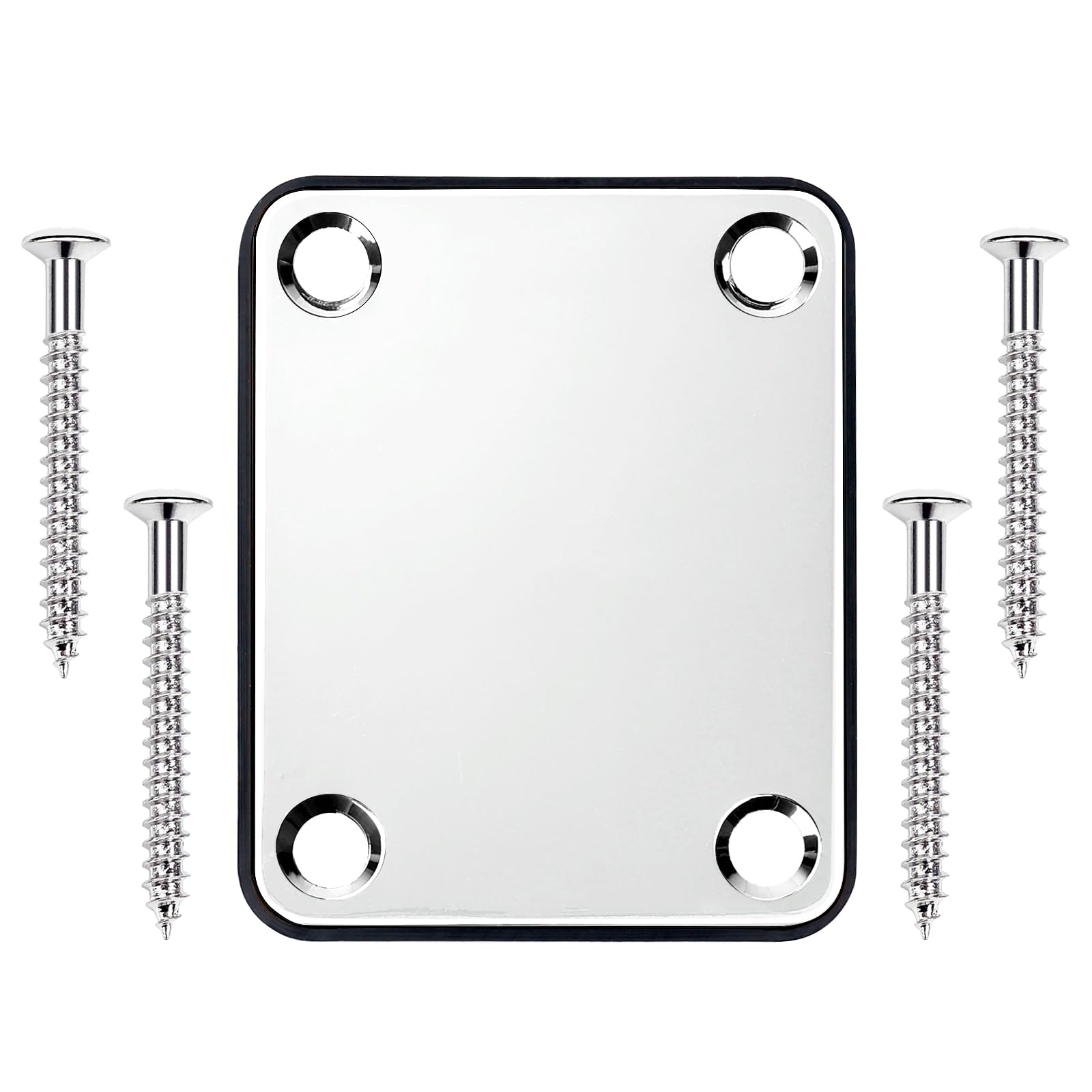 Banworks Neck Reinforcement Plate 4 Holes Rectangle Metal Guitar Neck Plate Neck Joint Back Mounting Plate for Fender Strat ST Tele Guitar Bass JT/JQB-01 Chrome