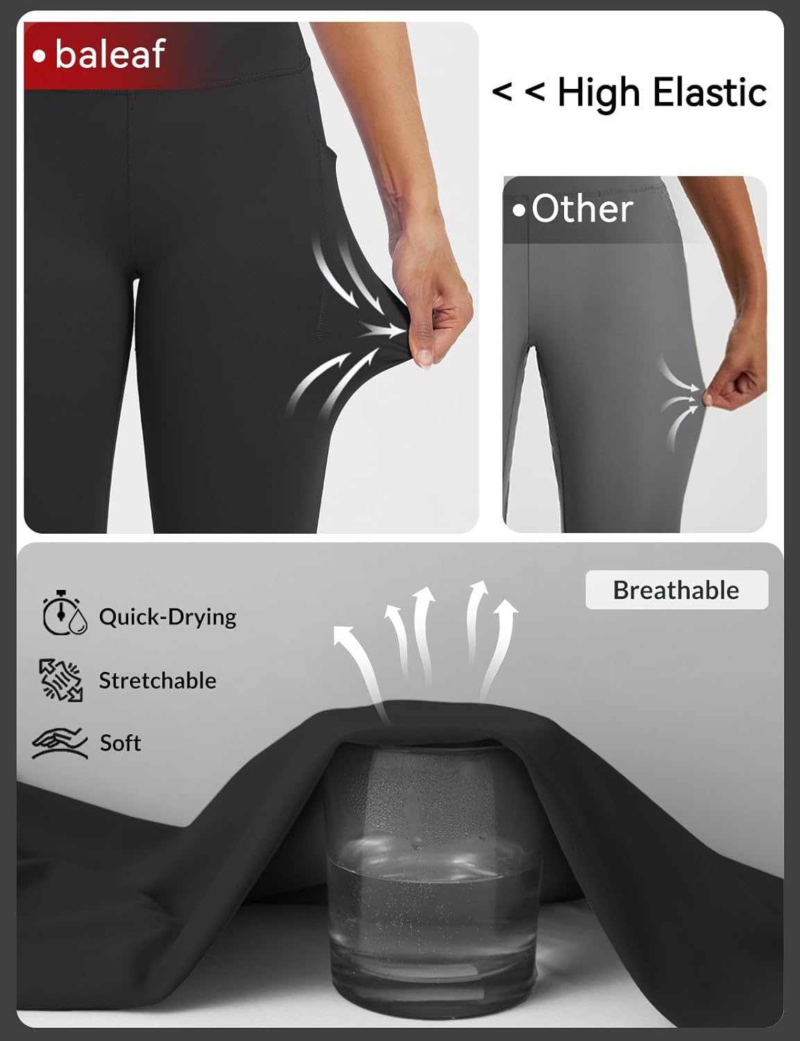 baleaf Womens 17" High Waisted Capri Leggings with Pockets Tummy Control Yoga Gym Capris Pants - Image 4