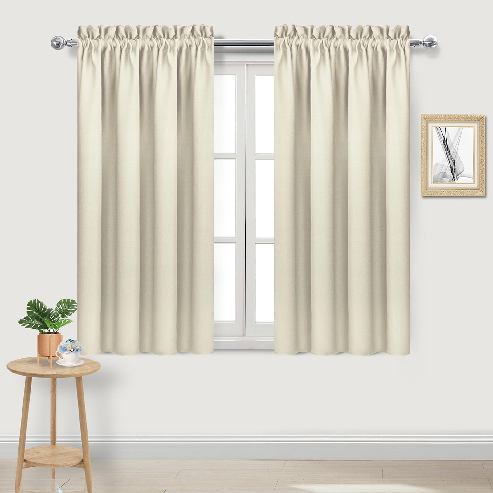 DWCN Blackout Curtains for Bedroom - Rod Pocket Thermal Insulated Noise Reducing Curtains for Living Room, W 42 x L 45 inches, 2 Panels, Light Beige — image 1