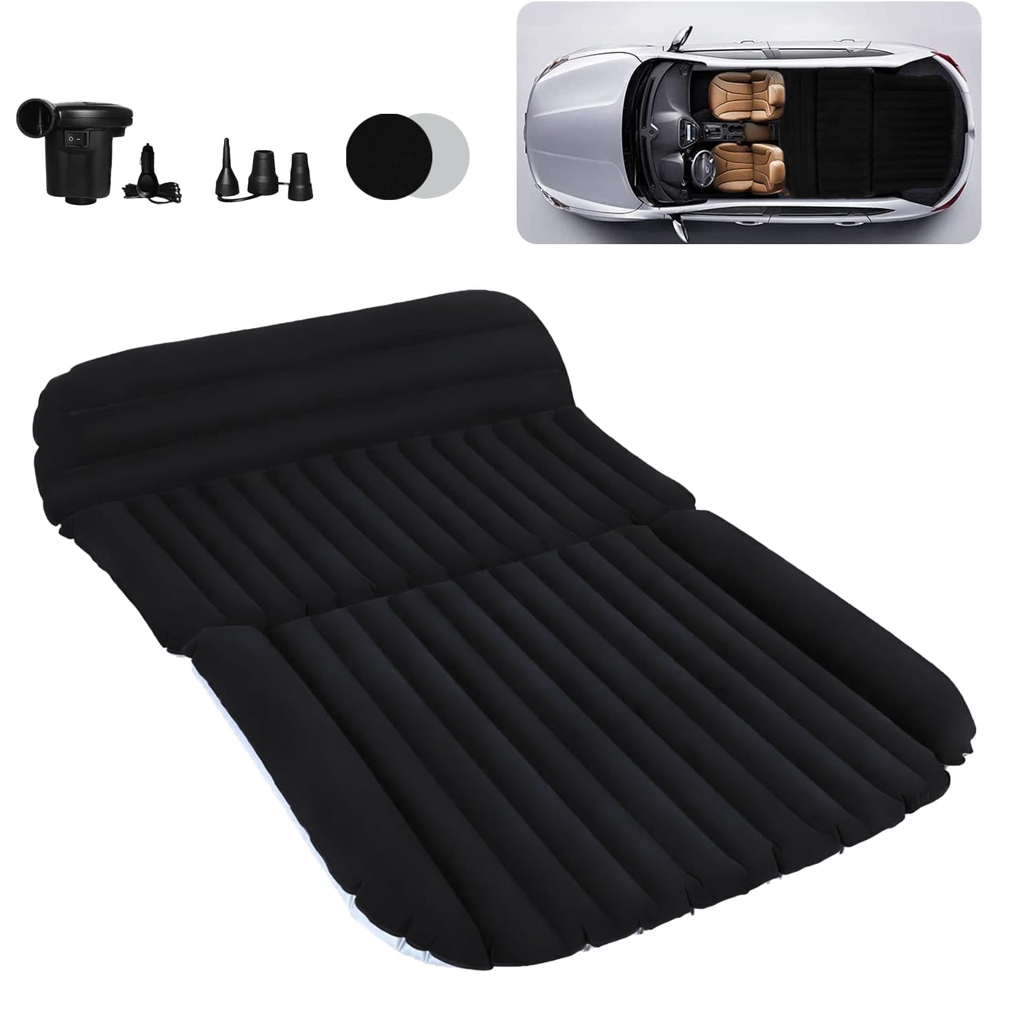 Auto Matratze SUV Luftmatratzen Camping Aufblasbare Matratze Aufblasbares Bett für den Auto-Rücksitz-Dickere Luftbett für Camping Outdoor Aktivitäten (Schwarz)