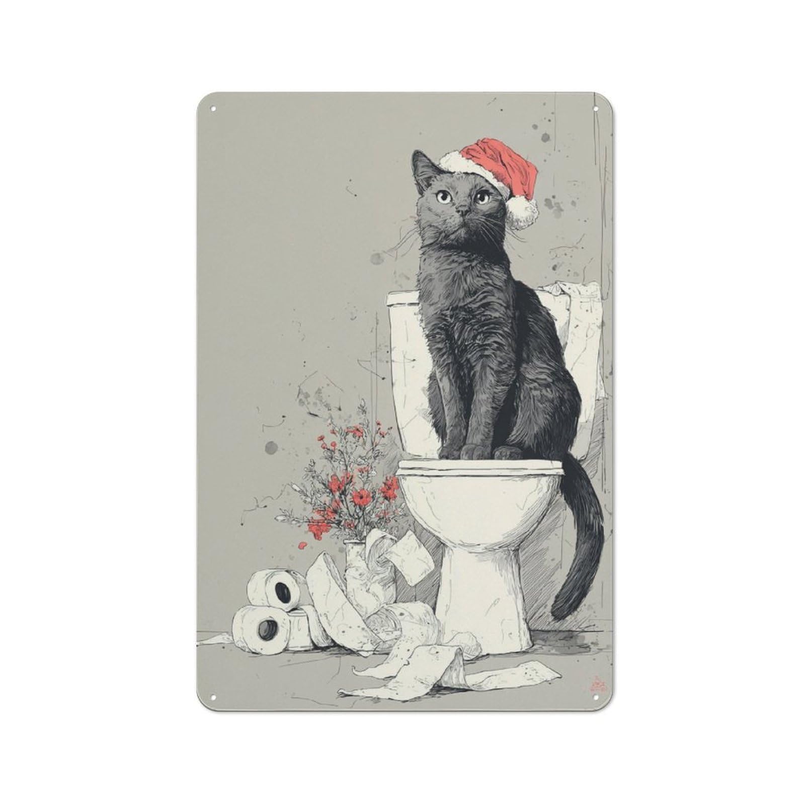 Junmoney Santa Cat On Throne -1 Metal Plaque 30X20cm With For Garage Wall, Retro Decor, For Themed Interiors In Garages And Workshops
