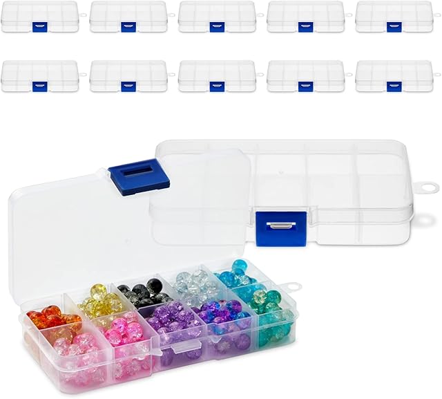 Plastic Storage Container Jewellery Box with Adjustable Dividers 12-Pack 12.7 x 6 x 2 cm