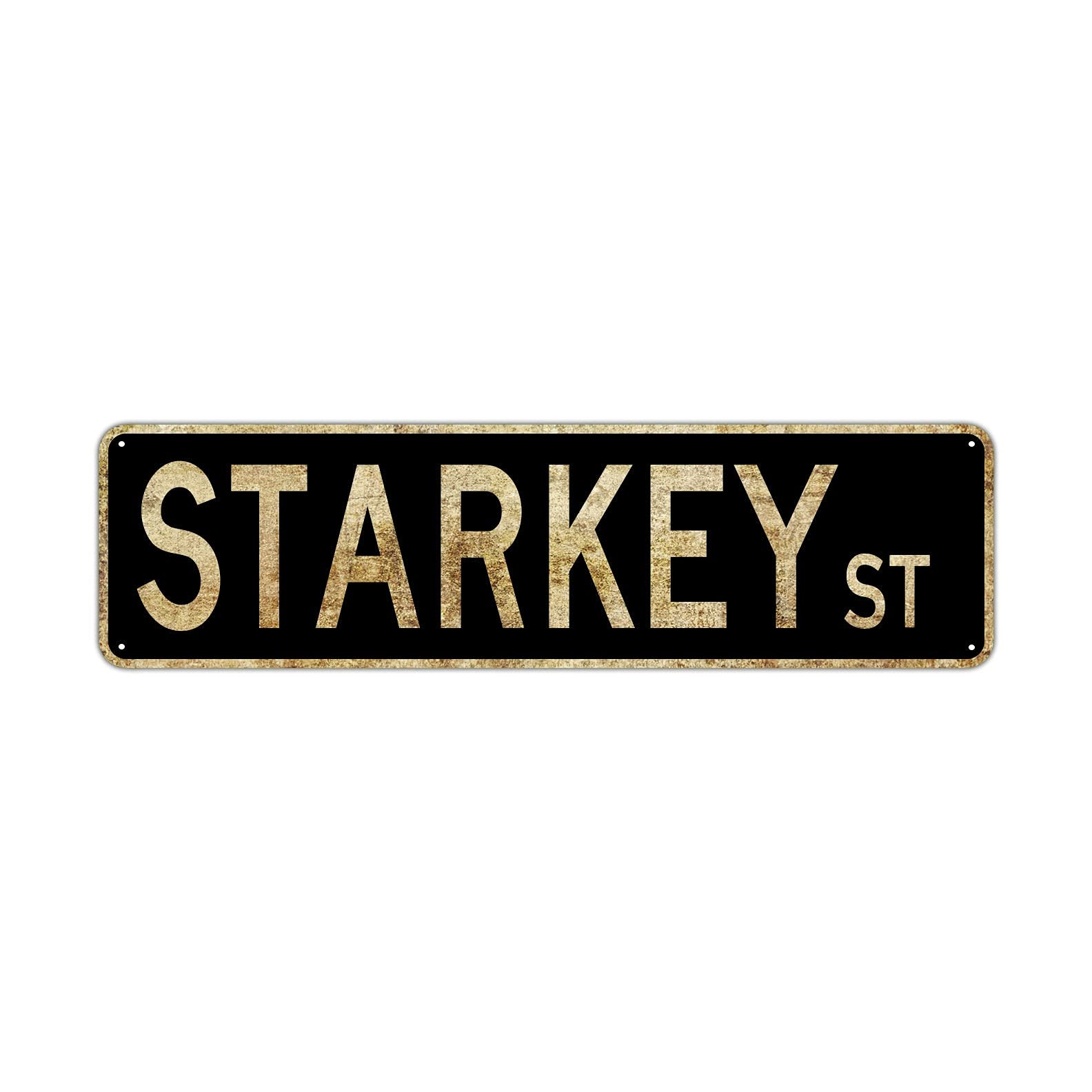 HOUVSSEN Starkey St Street Sign Rustic Vintage Retro Metal Decor Wall Shop Man Cave Bar Posters Tin Sign Metal Art Street Sign Wall Decoration Family Street Corner Garage Courtyard Corridor 4x16 Inch