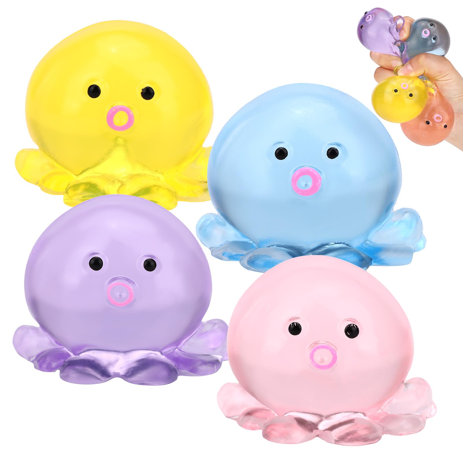 Sinbana 4pcs Octopus Squishy Balls for Adults, 6x5.3x5.3cm/2.36x2.09x2.09in Slow Rising Squishy Toys Cute Sea Animal Squeeze Toys for Party Favors Classroom Prizes & Birthday (4 Colors)