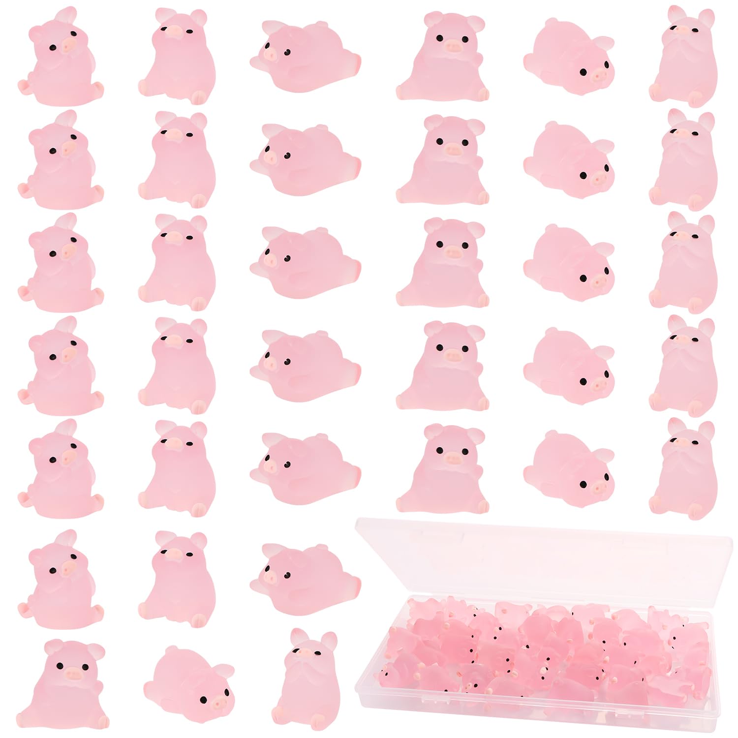 UHOMENY 36Pcs Mini Resin Pig Statue Luminous Animals Pig Figures Glowing Landscape Ornaments Pig Cupcake Toppers for Fairy Garden Dollhouse Home Cake Decor (Pink)
