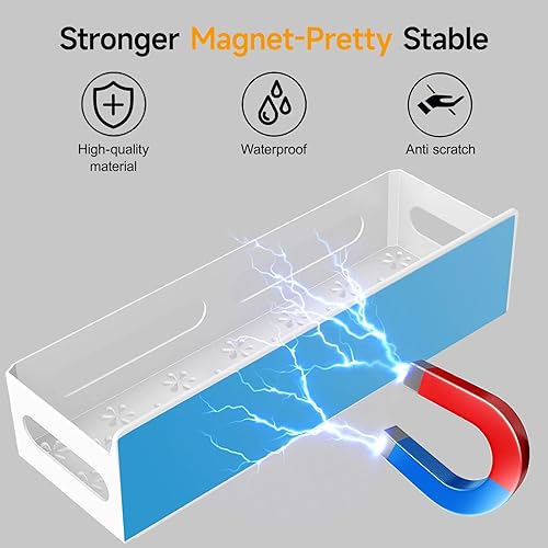 Miniatura 4 de Sevenblue Paquete de 4 estantes magnéticos para especias para refrigerador, estante magnético movible con 4 ganchos y 2 tazas colgantes para